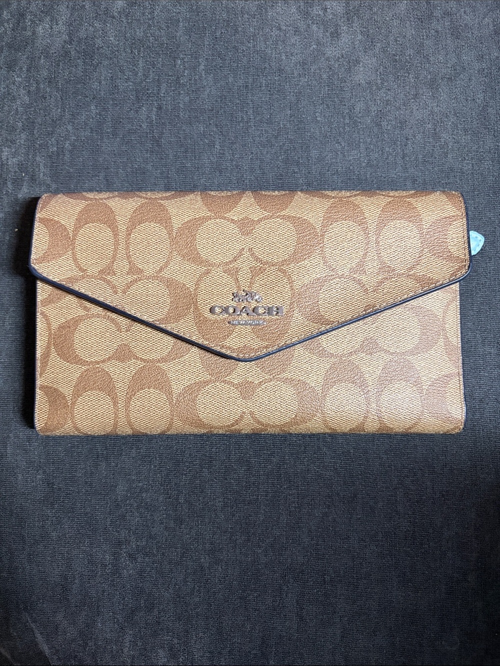 Coach Signature Envelope Wallet in Tan with Brown Trim